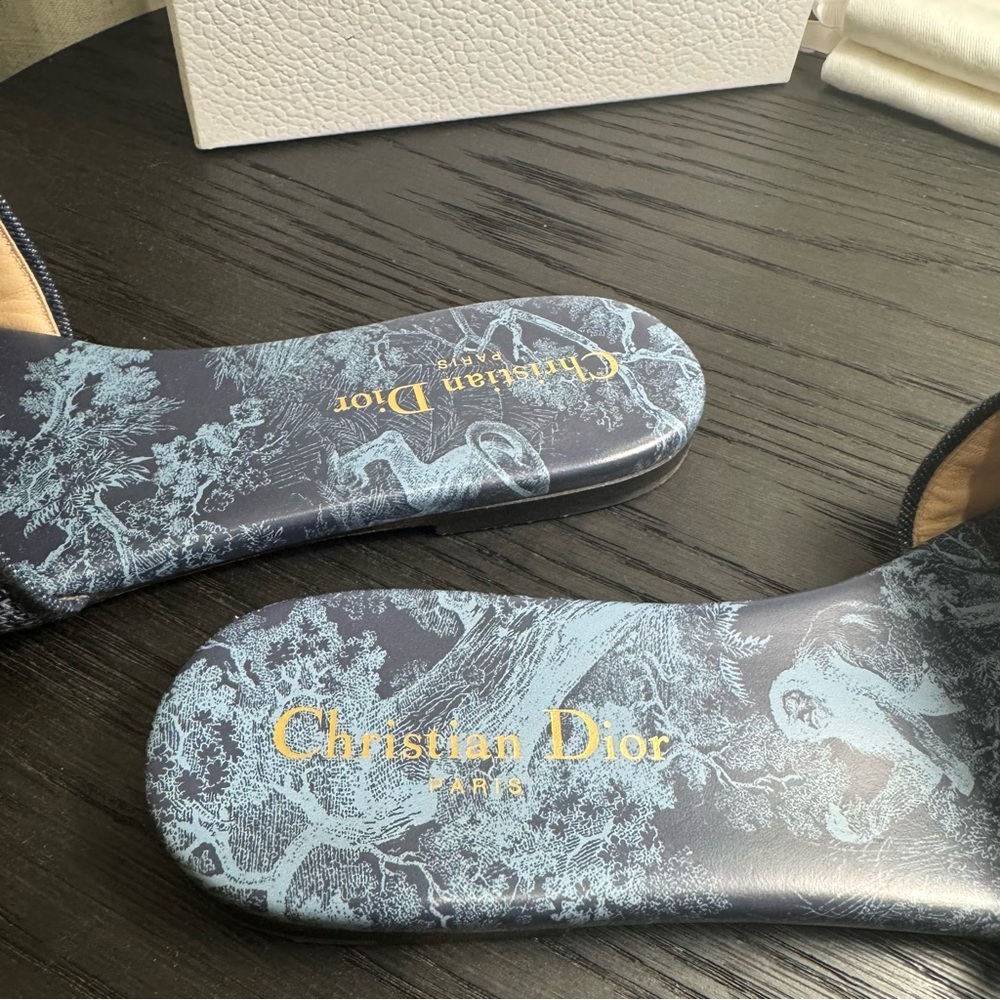 Christian Dior Dway Slide Sandal Embroidered Logo Blue 38.5 - Picture 4 of 8
